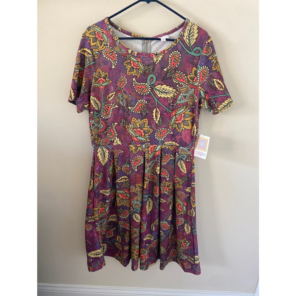 Lularoe Amelia Dress Purple Green & Orange EUC XL